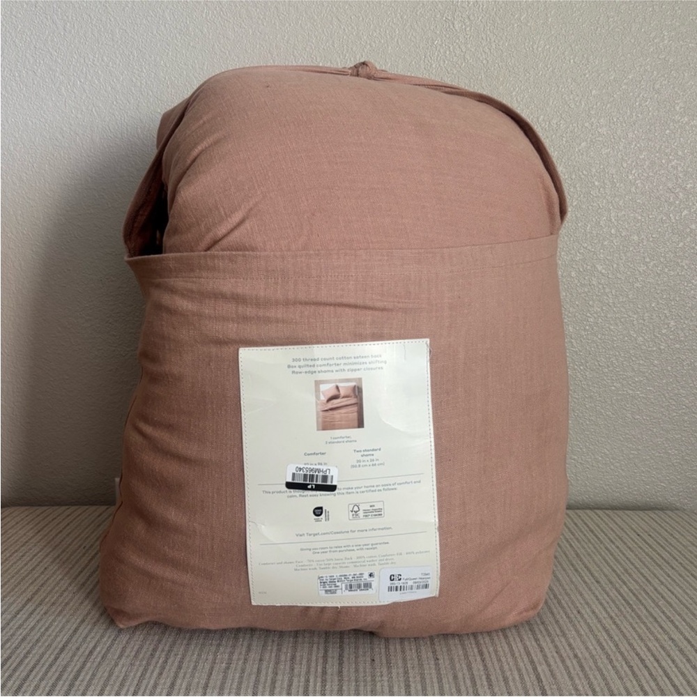 NWT Full/Queen Heavyweight Linen Blend Comforter and Sham Set Light Adobe Clay - Picture 2 of 6